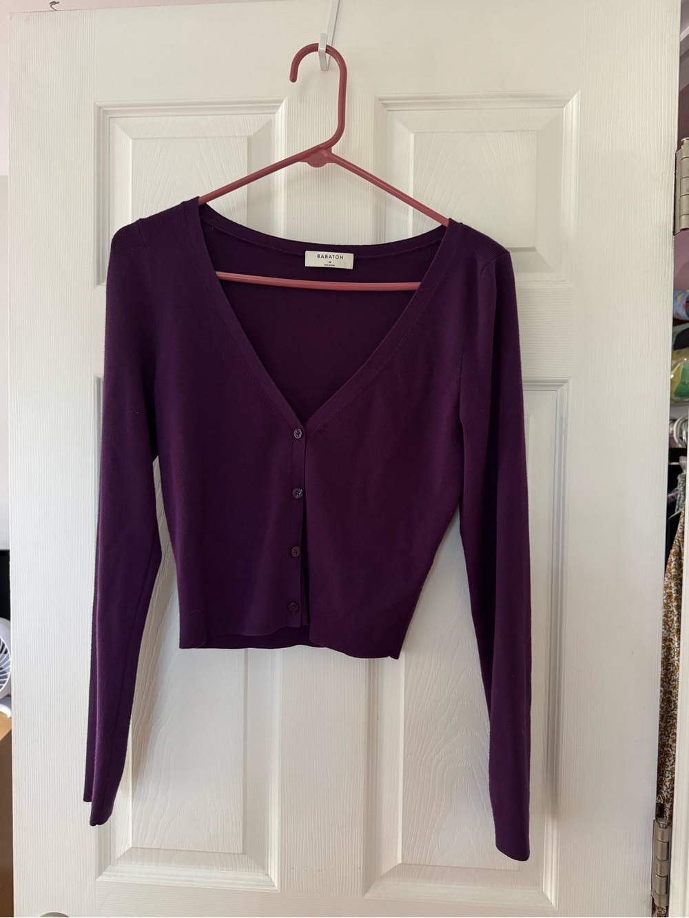 Babaton Plum V-Neck Button-Front Cardigan